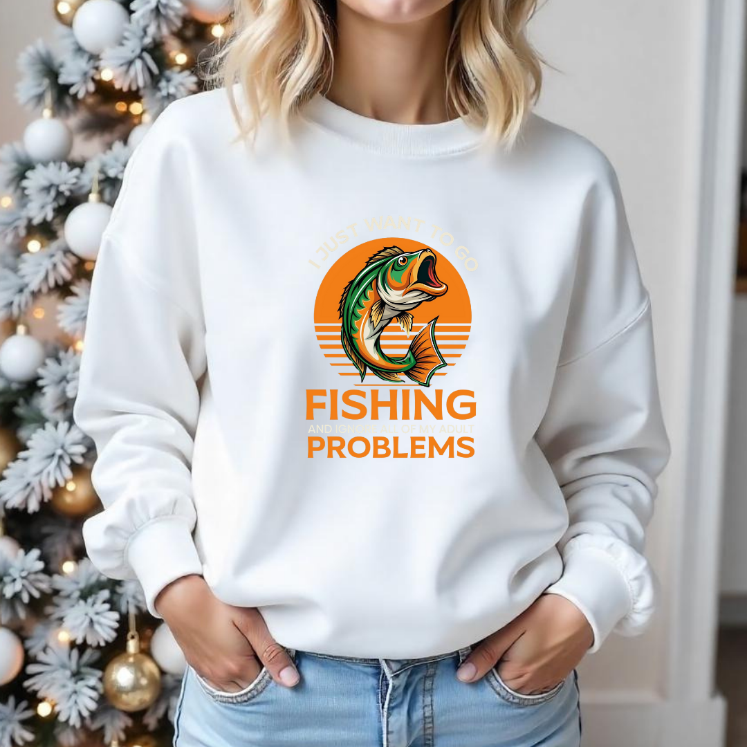 Fishing Problems Sweatshirt, Funny Angler Crewneck, Outdoor Adventure Pullover, Fisherman Gift, Relaxing Hobby Graphic Tee