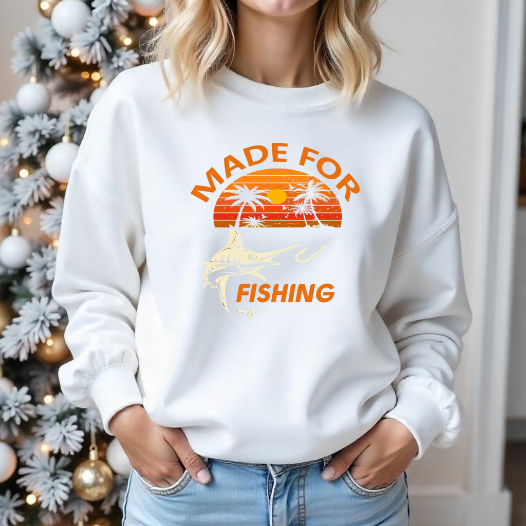 Made For Fishing Crewneck Sweatshirt, Retro Angler Graphic Pullover, Vintage Fish Shirt, Outdoor Adventure Top, Fisherman Gift, Casual Tee