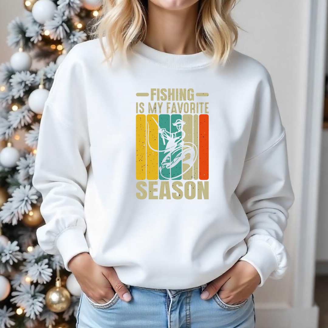 Fishing Is My Favorite Season Sweatshirt, Retro Angler Crewneck, Funny Fishing Pullover, Outdoor Adventure Shirt, Fisherman Gift Tee