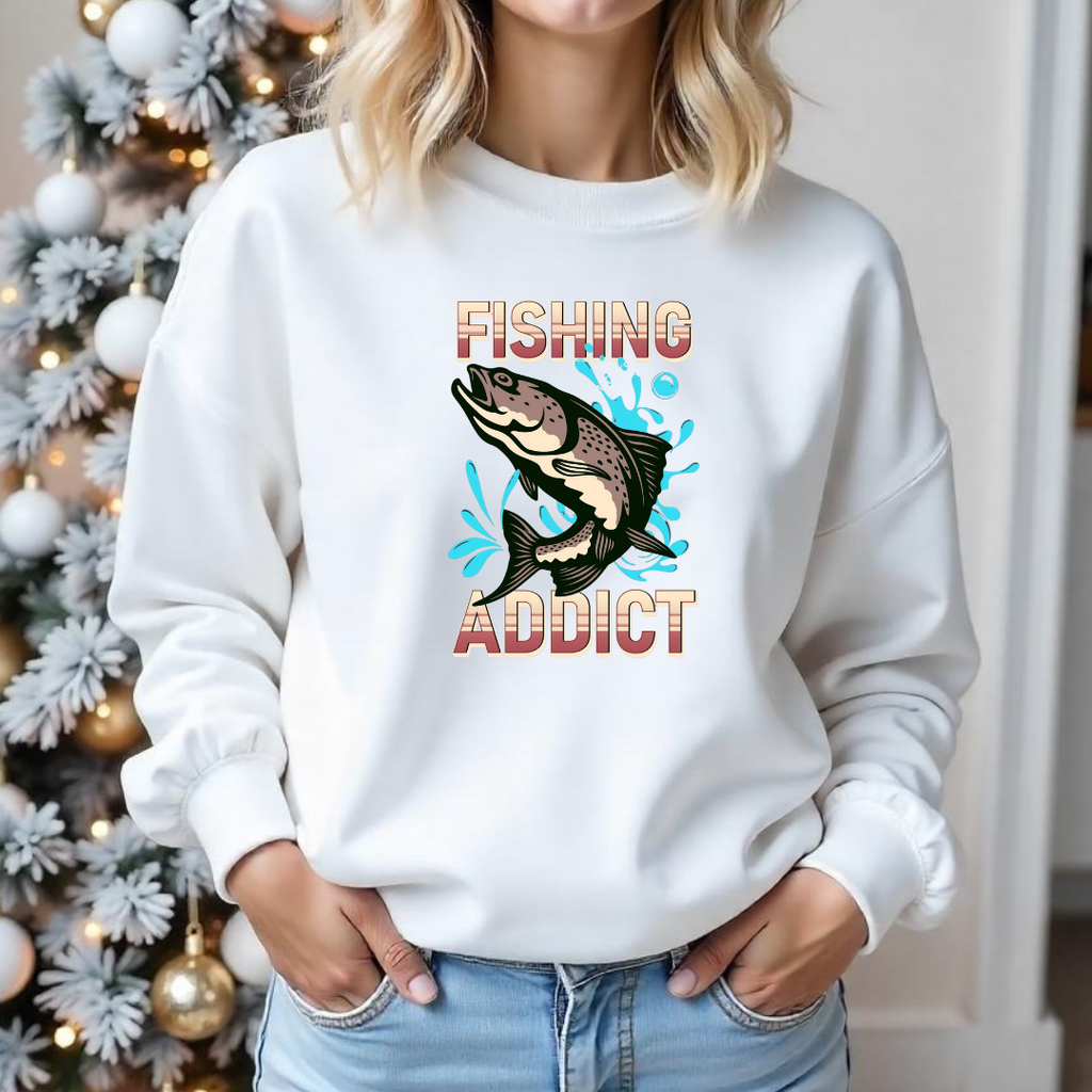 Fishing Addict Sweatshirt, Bass Graphic Crewneck for Fishermen & Outdoor Lovers, Retro Angler Pullover, Outdoor Adventure Shirt, Fisherman Gift Tee
