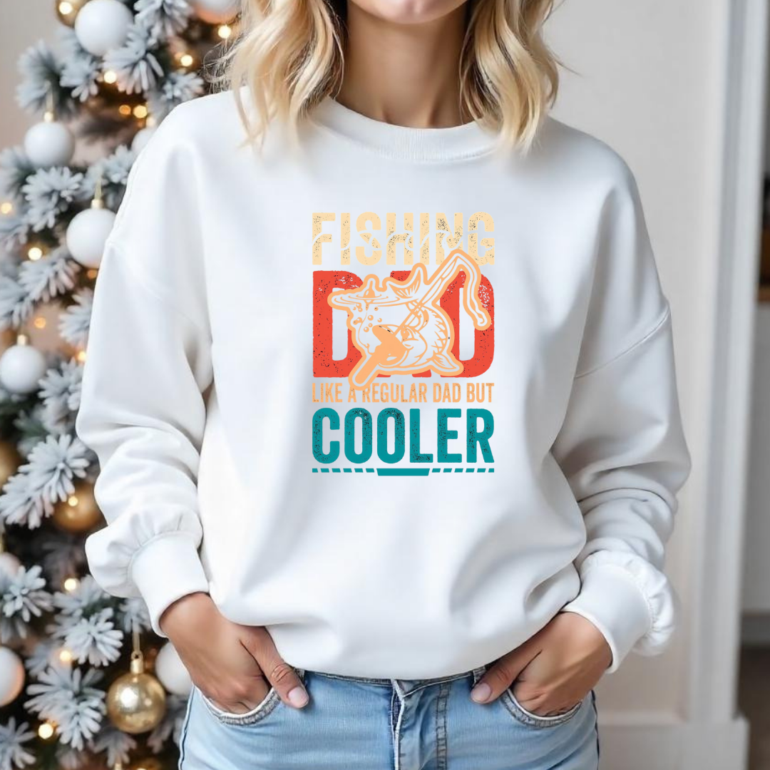 Fishing Dad Crewneck Sweatshirt, "Fishing Dad: Like a Regular Dad but Cooler" Retro Shirt, Funny Father’s Day Gift, Angler Pullover Tee