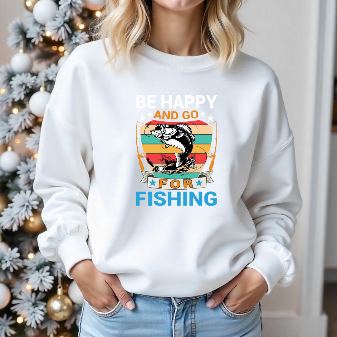 Fishing Crewneck Sweatshirt, "And Go For Fishing" Retro Fish Graphic, Vintage Angler Pullover, Outdoor Adventure Shirt, Fisherman Gift Tee