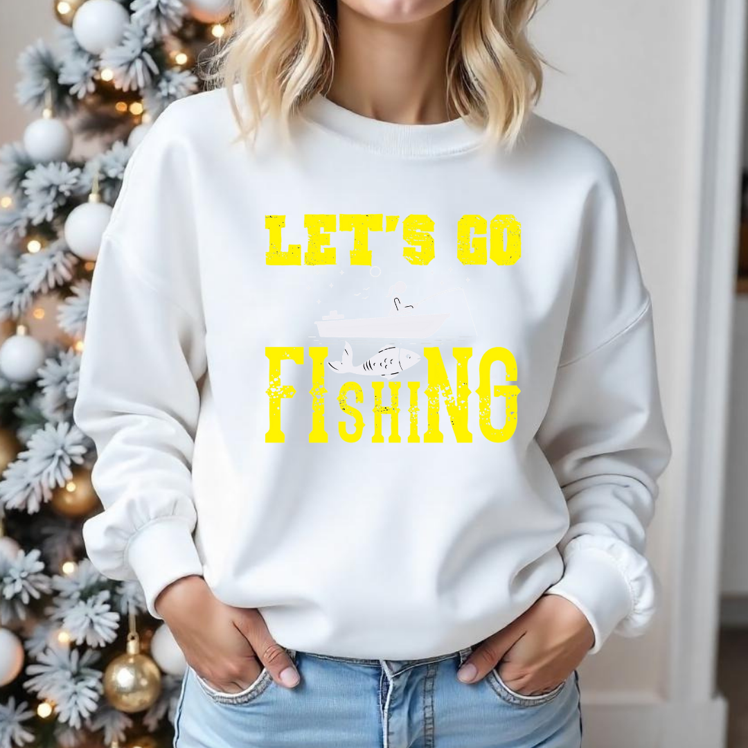 Fishing Crewneck Sweatshirt, "Let's Go Fishing" Graphic, Retro Angler Pullover, Outdoor Adventure Shirt, Fisherman Gift, Relaxing Hobby Tee