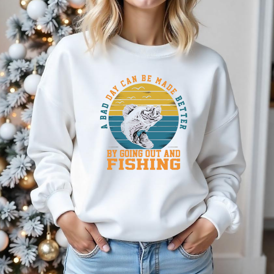 Fishing Crewneck Sweatshirt, "If I Had More Time I’d Be Fishing" Retro Fish Graphic, Funny Angler Pullover, Outdoor Adventure Shirt, Fisherman Gift Tee