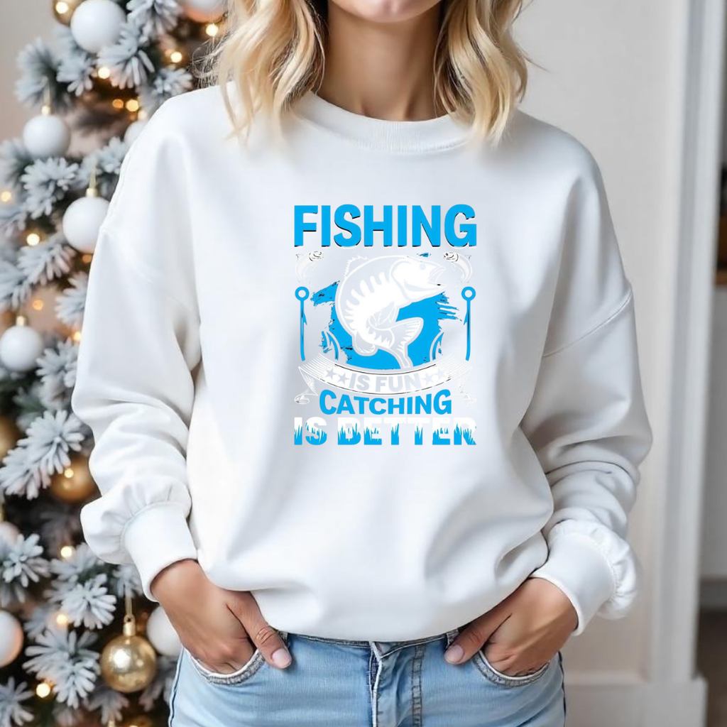 Fishing Crewneck Sweatshirt, "Fishing: Catching & Reel Life" Graphic, Funny Angler Pullover, Outdoor Adventure Shirt, Fisherman Gift Tee