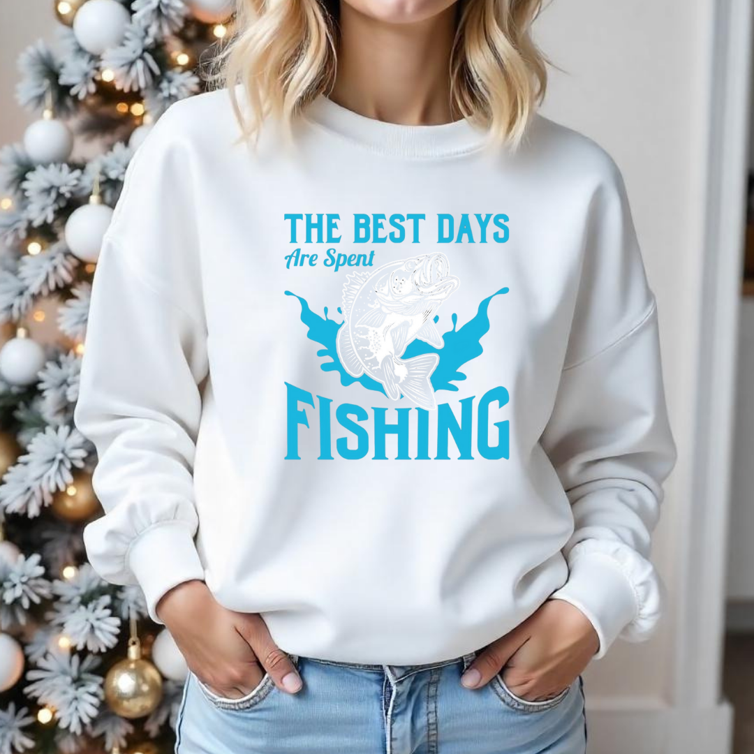 Fishing Crewneck Sweatshirt, "The Best Days Are Spent Fishing" Graphic, Casual Outdoor Pullover, Funny Angler Shirt, Fisherman Gift Tee