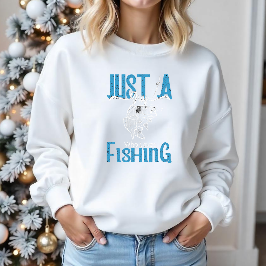Fishing Crewneck Sweatshirt, "Just A Fishing" Vintage Graphic, Retro Angler Pullover, Outdoor Adventure Shirt, Fisherman Gift Tee