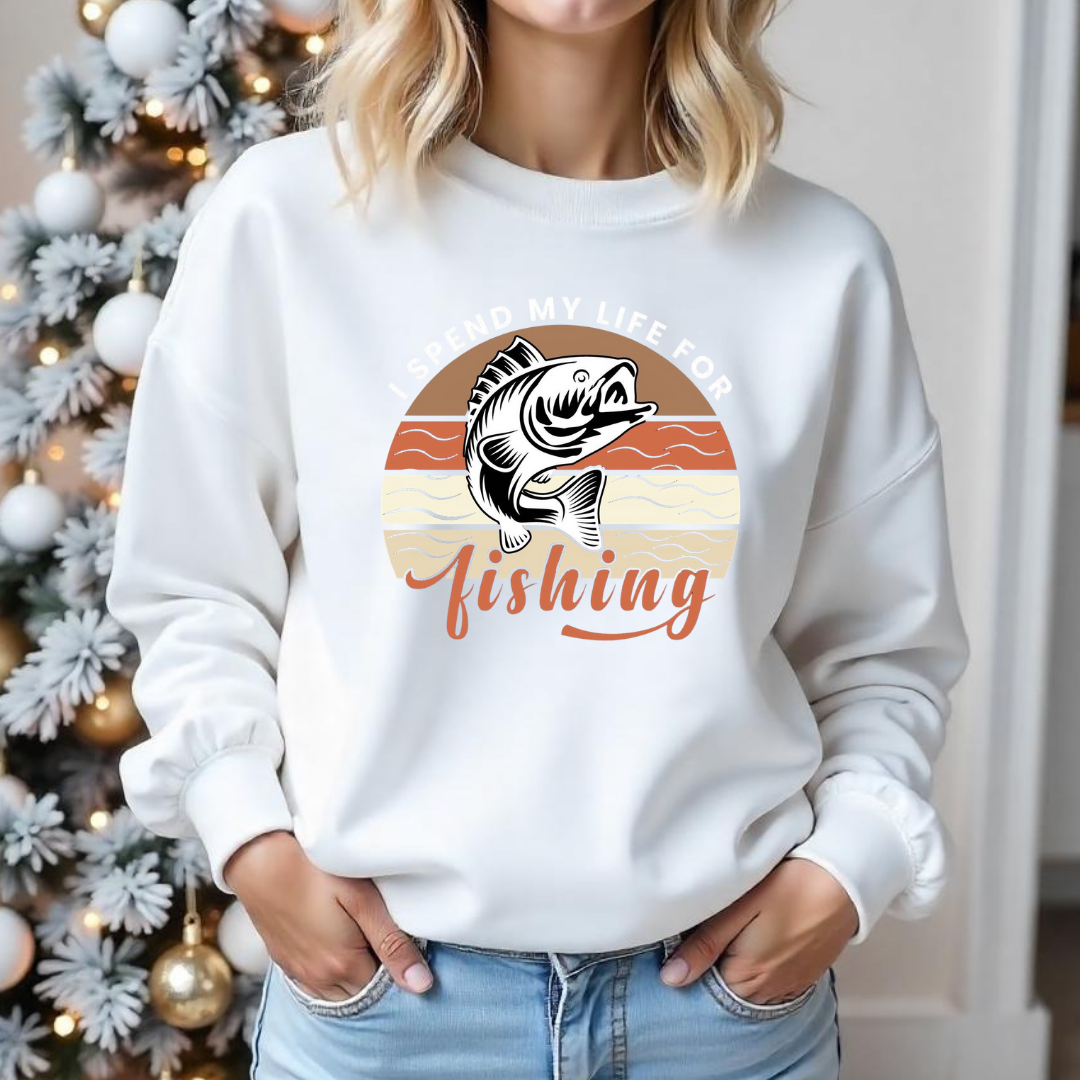 Fishing Crewneck Sweatshirt, Retro Sunset Bass Graphic, Vintage Angler Shirt, Outdoor Adventure Pullover, Fisherman Gift, Fishing Hobby Tee