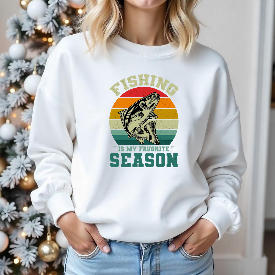 Fishing Is My Favorite Season Crewneck Sweatshirt, Funny Angler Pullover, Outdoor Adventure Shirt, Fisherman Gift, Relaxing Hobby Graphic Tee