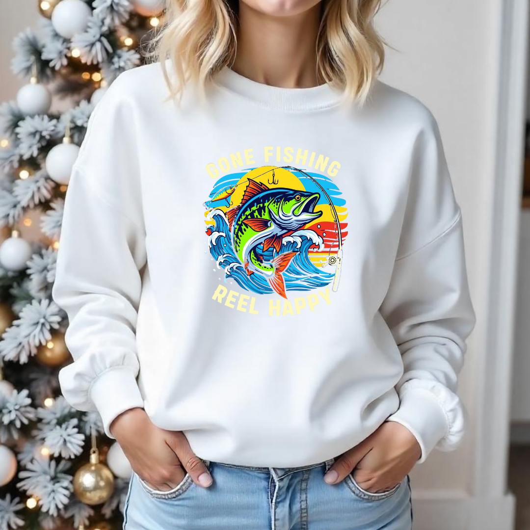 Crewneck Sweatshirt, Colorful Marlin Fishing Sunset Graphic, Vibrant Angler Pullover, Outdoor Adventure Shirt, Fisherman Gift, Retro Ocean Tee
