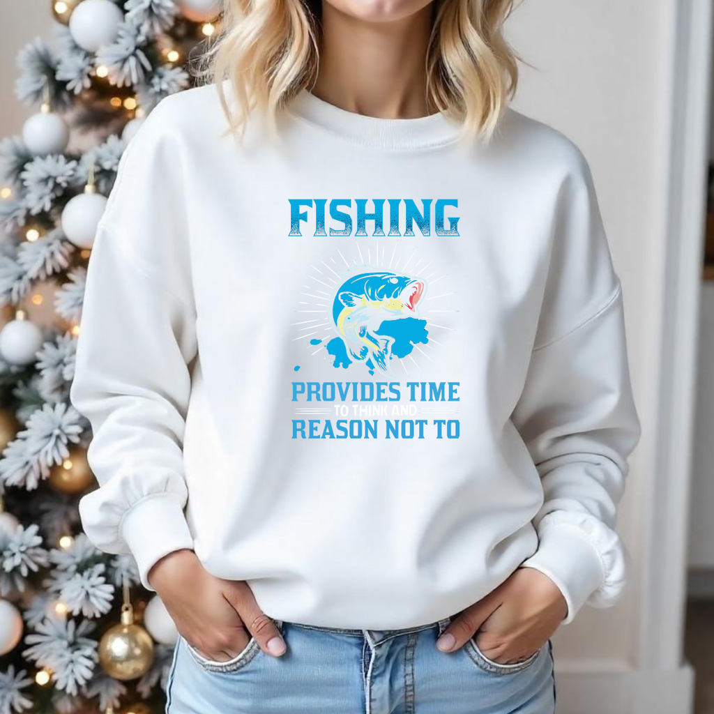 Fishing Crewneck Sweatshirt, "Fishing Provides Time, Reason Not To" Graphic, Funny Angler Pullover, Outdoor Adventure Shirt, Fisherman Gift Tee