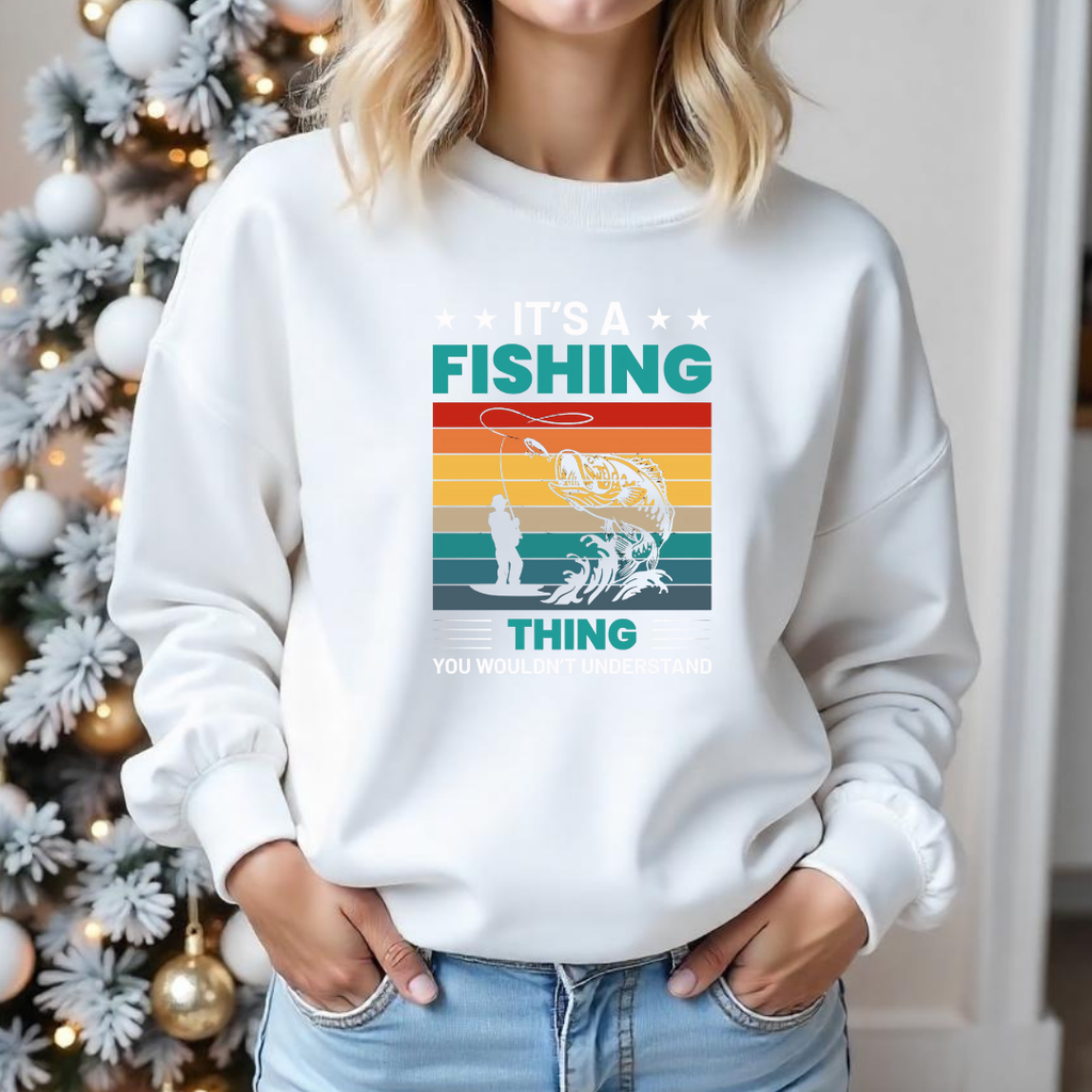 Fishing Thing Crewneck Sweatshirt, Retro Striped Angler Graphic, Funny Fishing Shirt, Outdoor Adventure Pullover, Fisherman Gift Tee