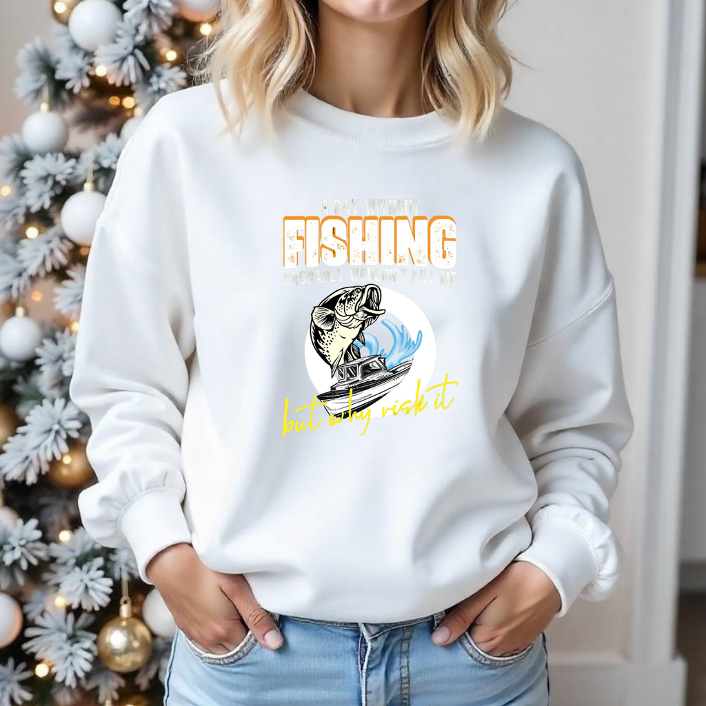 Fishing Bass Crewneck Sweatshirt, Retro Fish Graphic "Fishing All Night", Vintage Angler Pullover, Outdoor Adventure Shirt, Fisherman Gift Tee