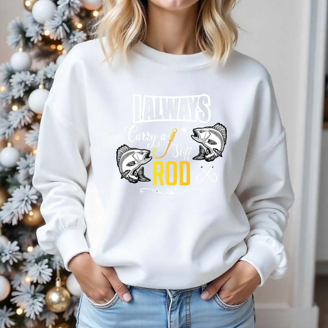 Fishing Rod Crewneck Sweatshirt, "Rod" Bass Fishing Graphic, Retro Angler Pullover, Outdoor Adventure Shirt, Fisherman Gift, Relaxing Hobby Tee