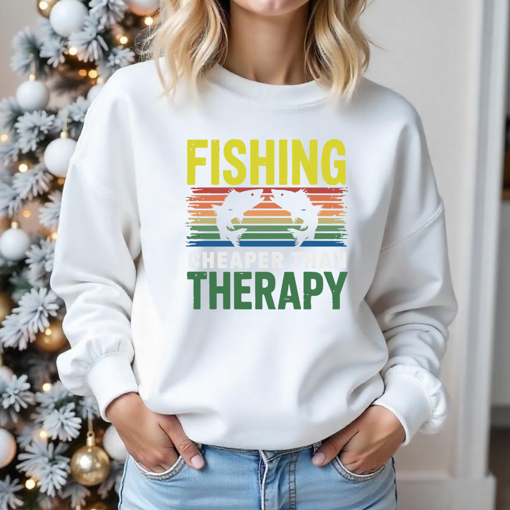 Fishing Therapy Crewneck Sweatshirt, Retro Lake Angler Graphic, Funny Angler Pullover, Outdoor Adventure Shirt, Fisherman Gift, Relaxing Hobby Tee