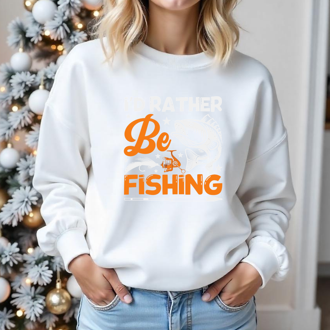 Be Fishing Crewneck Sweatshirt, I'd Rather Be Fishing Graphic Pullover, Funny Angler Shirt, Outdoor Adventure Apparel, Fisherman Gift Tee