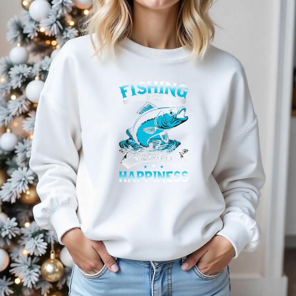 Fishing Happiness Crewneck Sweatshirt, Retro Marlin Graphic, Angler Pullover, Outdoor Adventure Shirt, Fisherman Gift, Relaxing Hobby Tee