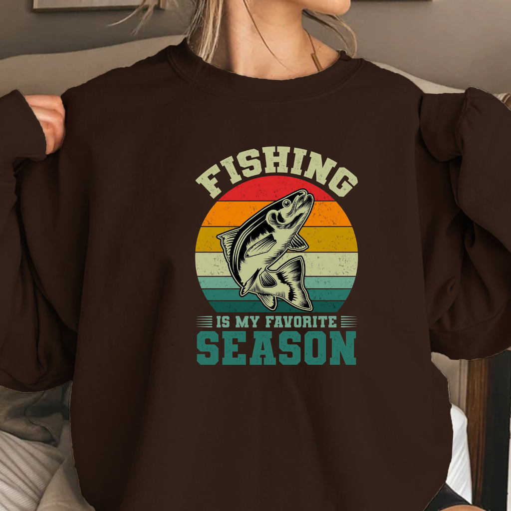 Fishing Is My Favorite Season Crewneck Sweatshirt, Funny Angler Pullover, Outdoor Adventure Shirt, Fisherman Gift, Relaxing Hobby Graphic Tee