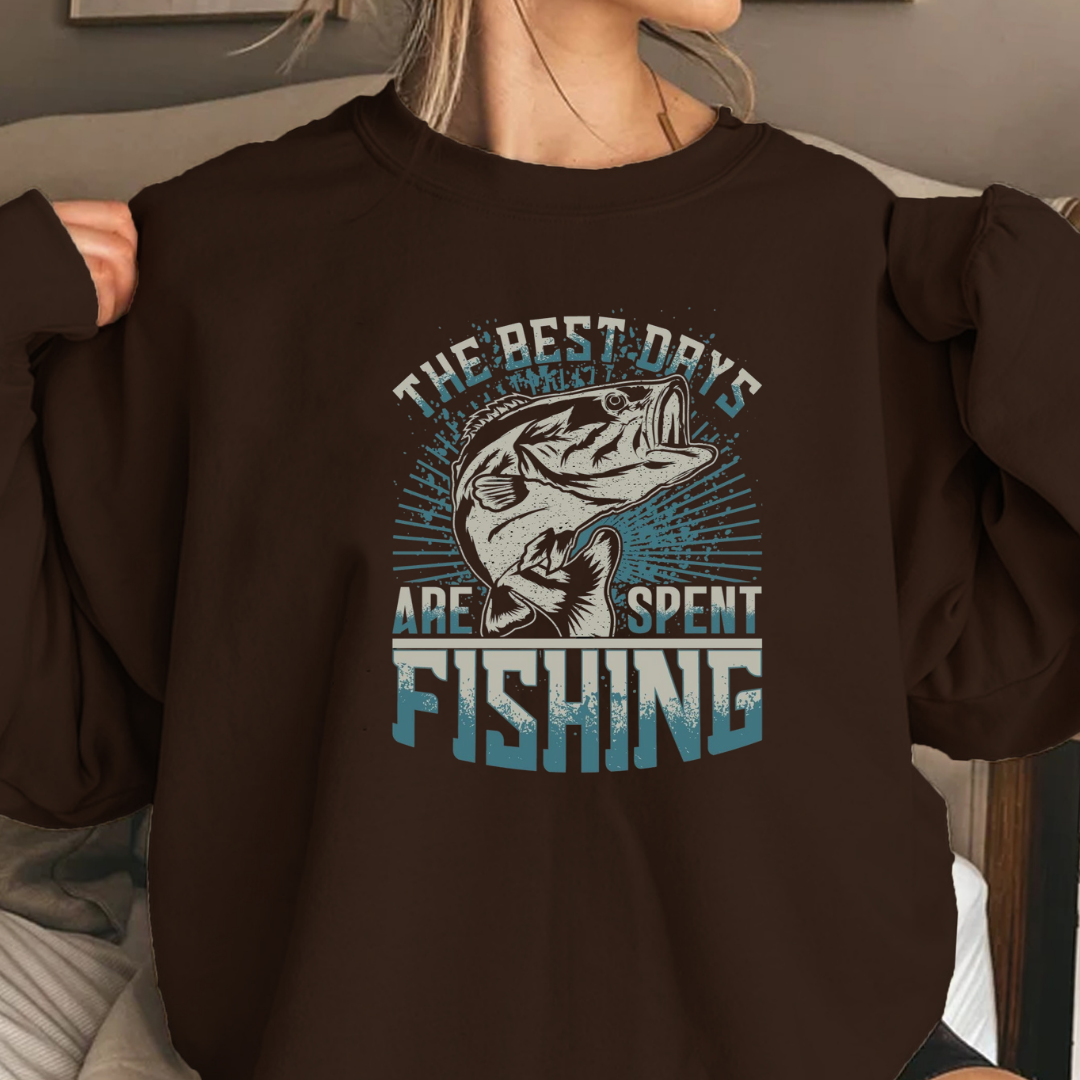 Fishing Crewneck Sweatshirt, “The Best Days Are Spent Fishing” Retro Graphic, Vintage Angler Pullover, Outdoor Adventure Shirt, Fisherman Gift Tee