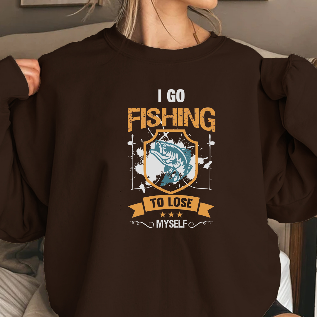 Fishing Crewneck Sweatshirt, "I Go Fishing So I Don't" Retro Angler Pullover, Funny Fishing Shirt, Outdoor Adventure Apparel, Fisherman Gift Tee