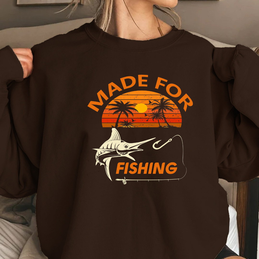 Made For Fishing Crewneck Sweatshirt, Retro Angler Graphic Pullover, Vintage Fish Shirt, Outdoor Adventure Top, Fisherman Gift, Casual Tee