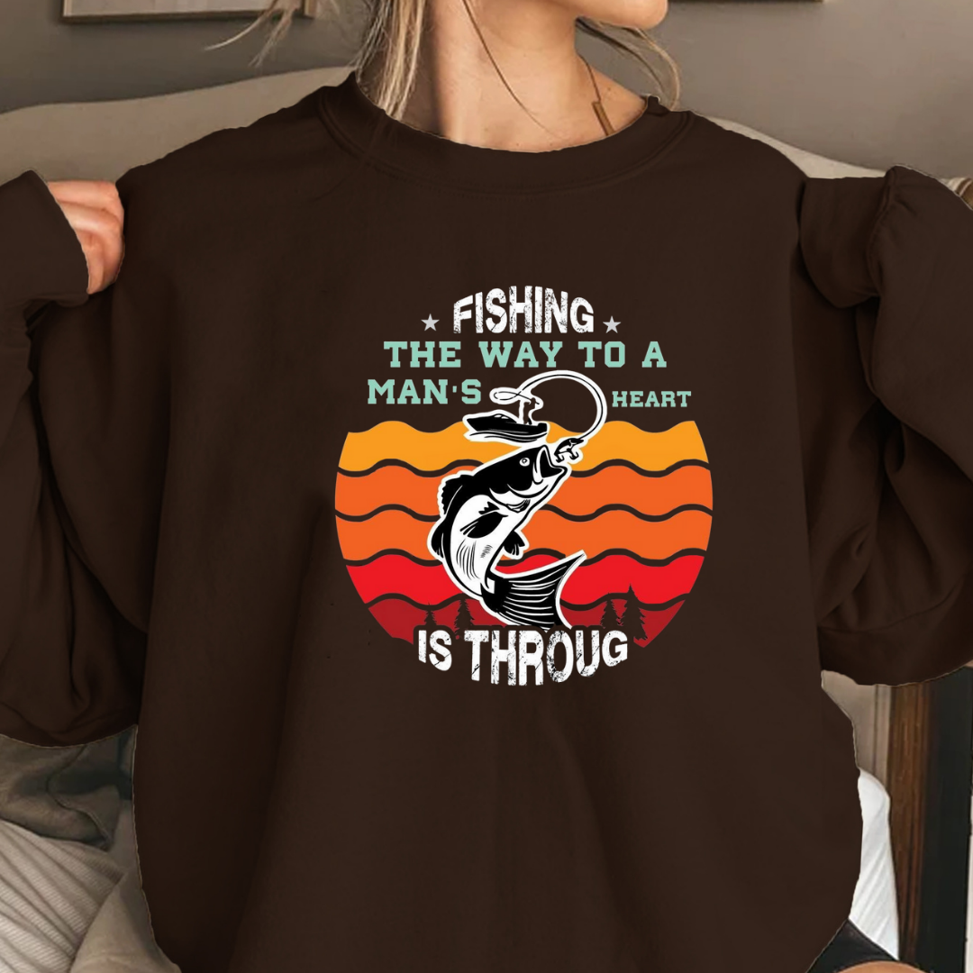 Crewneck Sweatshirt, Funny Fishing & BBQ Shirt, Retro Graphic Tee, Man’s Heart Quote, Outdoor Cooking Gift, Angler Lifestyle Apparel