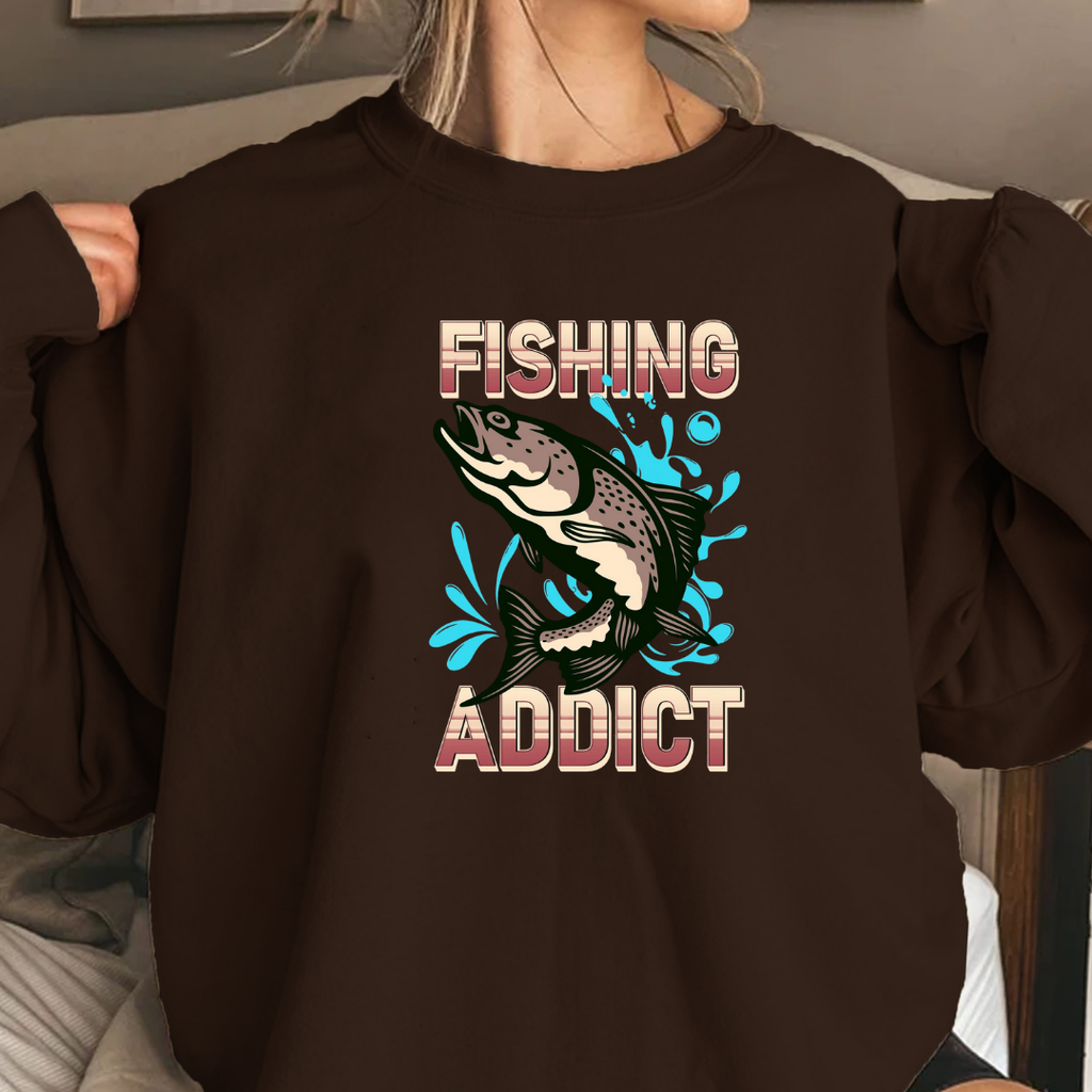 Fishing Addict Sweatshirt, Bass Graphic Crewneck for Fishermen & Outdoor Lovers, Retro Angler Pullover, Outdoor Adventure Shirt, Fisherman Gift Tee