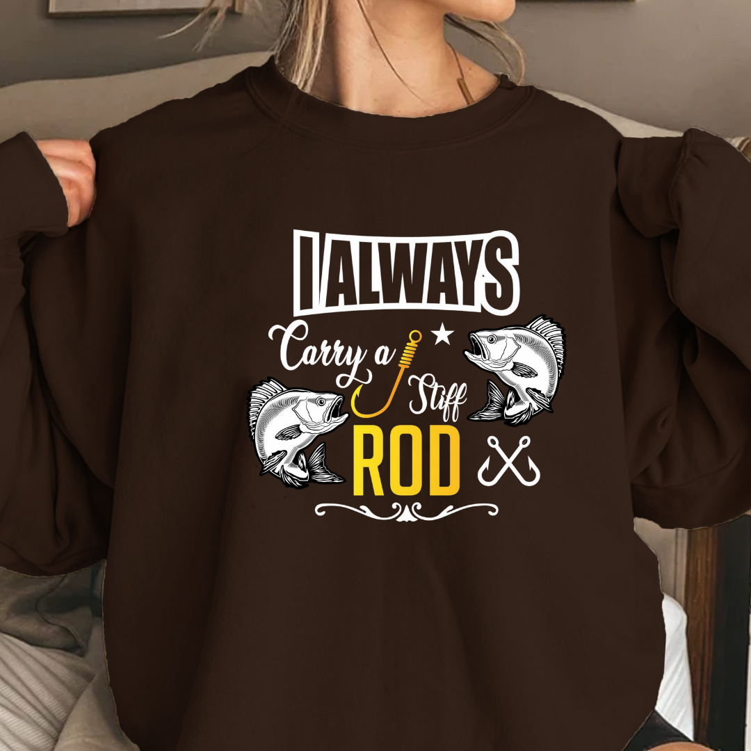 Fishing Rod Crewneck Sweatshirt, "Rod" Bass Fishing Graphic, Retro Angler Pullover, Outdoor Adventure Shirt, Fisherman Gift, Relaxing Hobby Tee