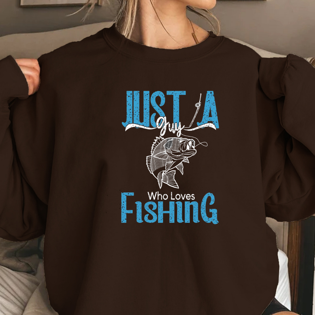 Fishing Crewneck Sweatshirt, "Just A Fishing" Vintage Graphic, Retro Angler Pullover, Outdoor Adventure Shirt, Fisherman Gift Tee