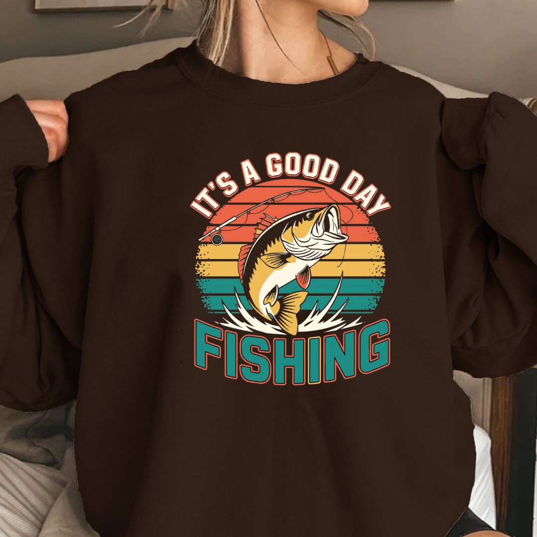 Fishing Crewneck Sweatshirt, "It's a Good Day" Retro Fish Design, Vintage Angler Pullover, Outdoor Adventure Shirt, Fisherman Gift Tee