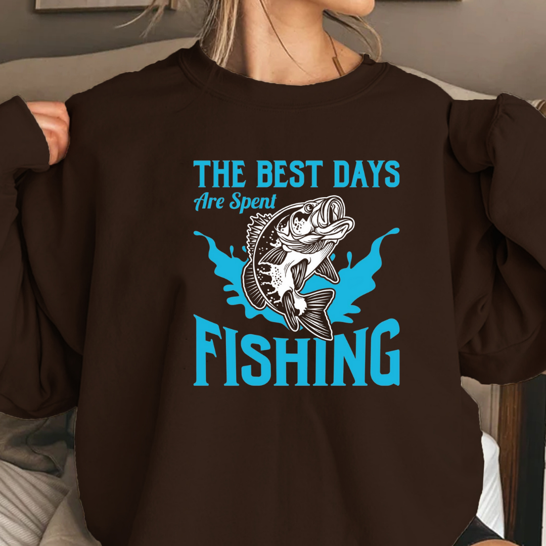 Fishing Crewneck Sweatshirt, "The Best Days Are Spent Fishing" Graphic, Casual Outdoor Pullover, Funny Angler Shirt, Fisherman Gift Tee