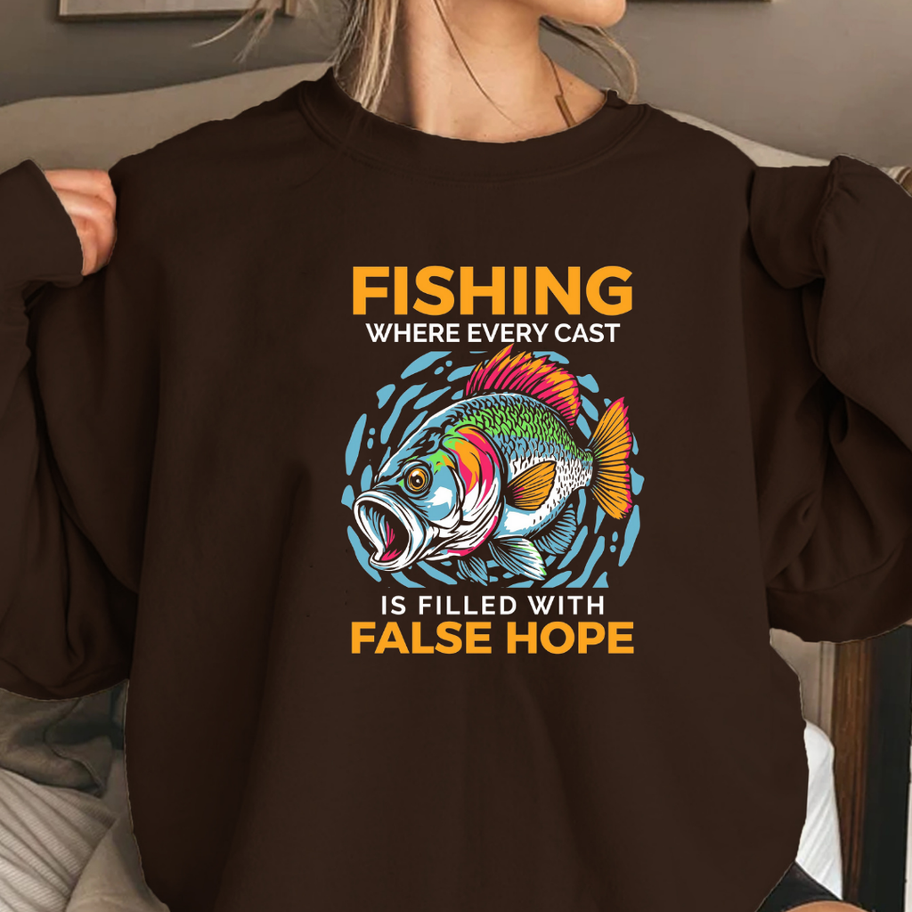 Fishing "False Hope" Crewneck Sweatshirt, Funny Angler Graphic, Retro Fishing Pullover, Outdoor Adventure Shirt, Fisherman Gift Tee
