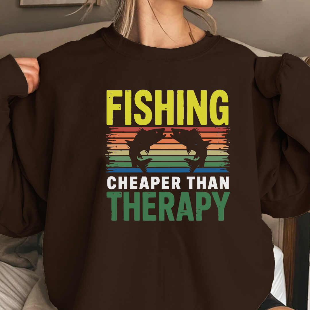 Fishing Therapy Crewneck Sweatshirt, Retro Lake Angler Graphic, Funny Angler Pullover, Outdoor Adventure Shirt, Fisherman Gift, Relaxing Hobby Tee