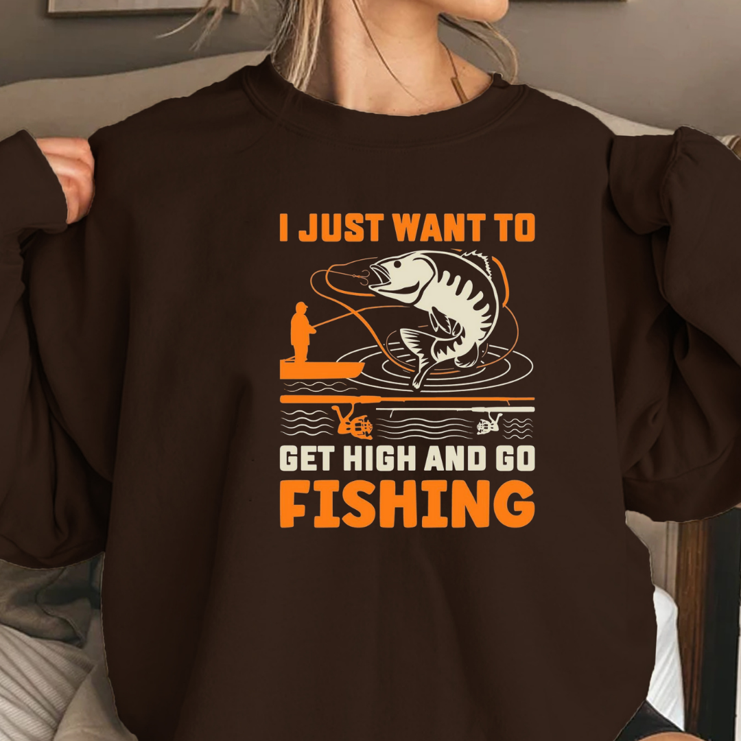 Fishing Crewneck Sweatshirt, "I Just Want to Go Fishing" Cozy Pullover, Funny Angler Shirt, Outdoor Adventure Apparel, Fisherman Gift Tee