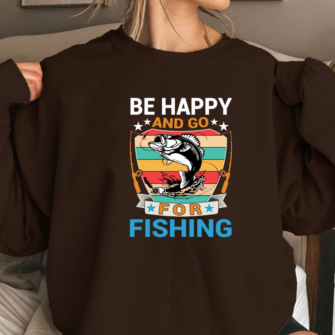 Fishing Crewneck Sweatshirt, "And Go For Fishing" Retro Fish Graphic, Vintage Angler Pullover, Outdoor Adventure Shirt, Fisherman Gift Tee