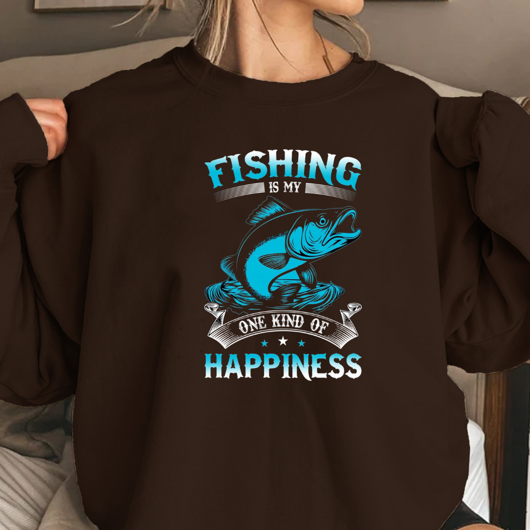 Fishing Happiness Crewneck Sweatshirt, Retro Marlin Graphic, Angler Pullover, Outdoor Adventure Shirt, Fisherman Gift, Relaxing Hobby Tee