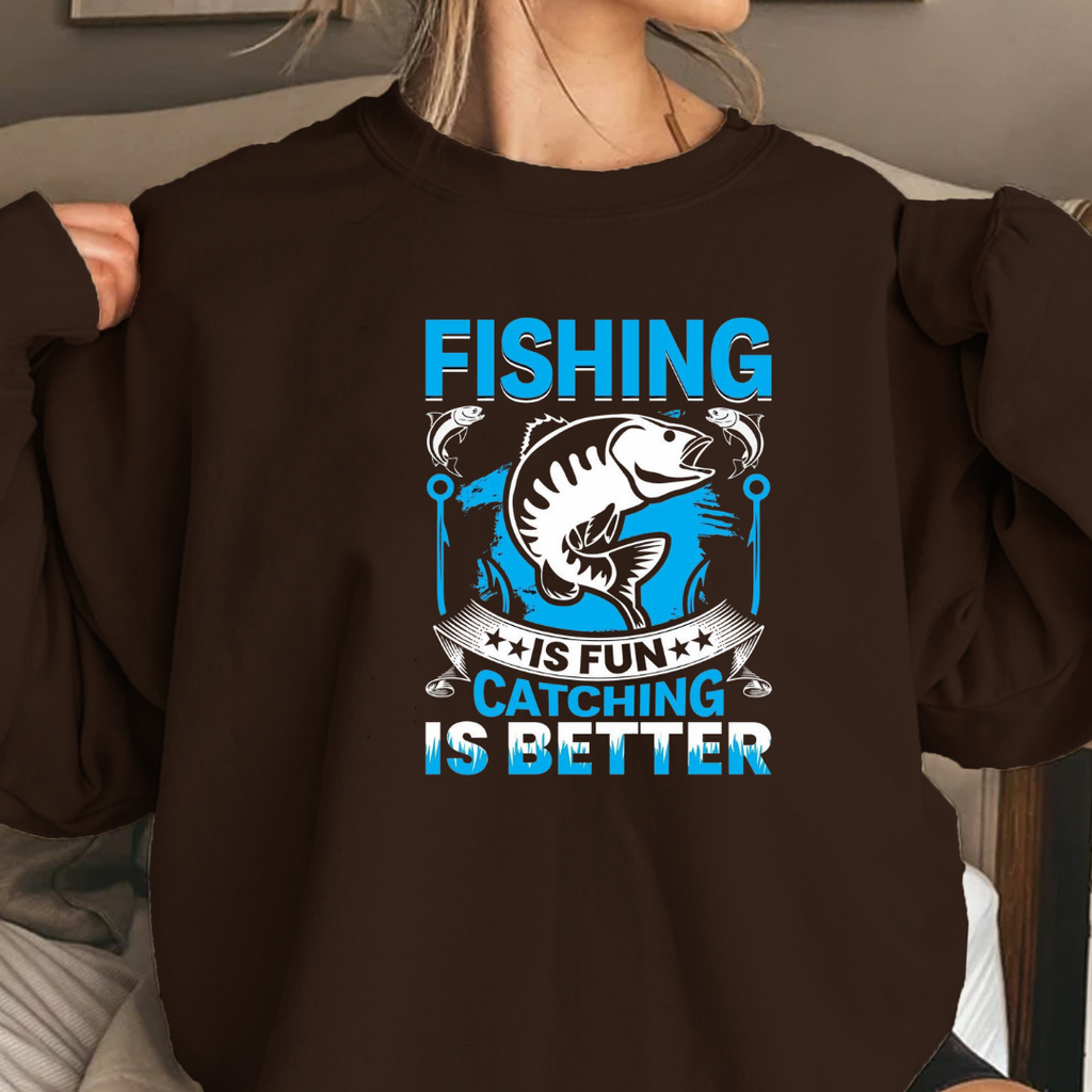 Fishing Crewneck Sweatshirt, "Fishing: Catching & Reel Life" Graphic, Funny Angler Pullover, Outdoor Adventure Shirt, Fisherman Gift Tee