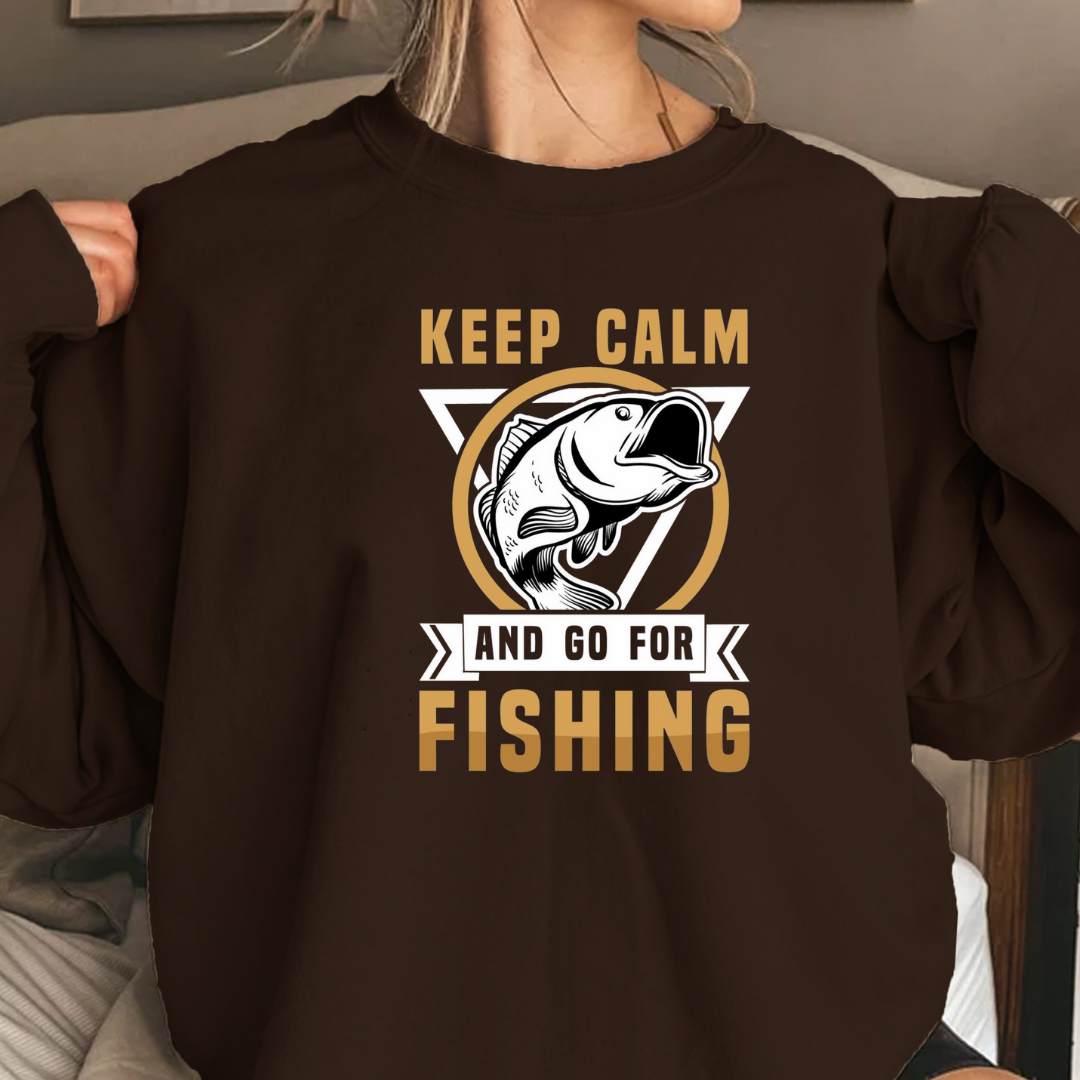 Keep Calm Fishing Crewneck Sweatshirt, Graphic Fishing Sweatshirt for Anglers, Retro Fish Pullover, Outdoor Adventure Shirt, Fisherman Gift Tee