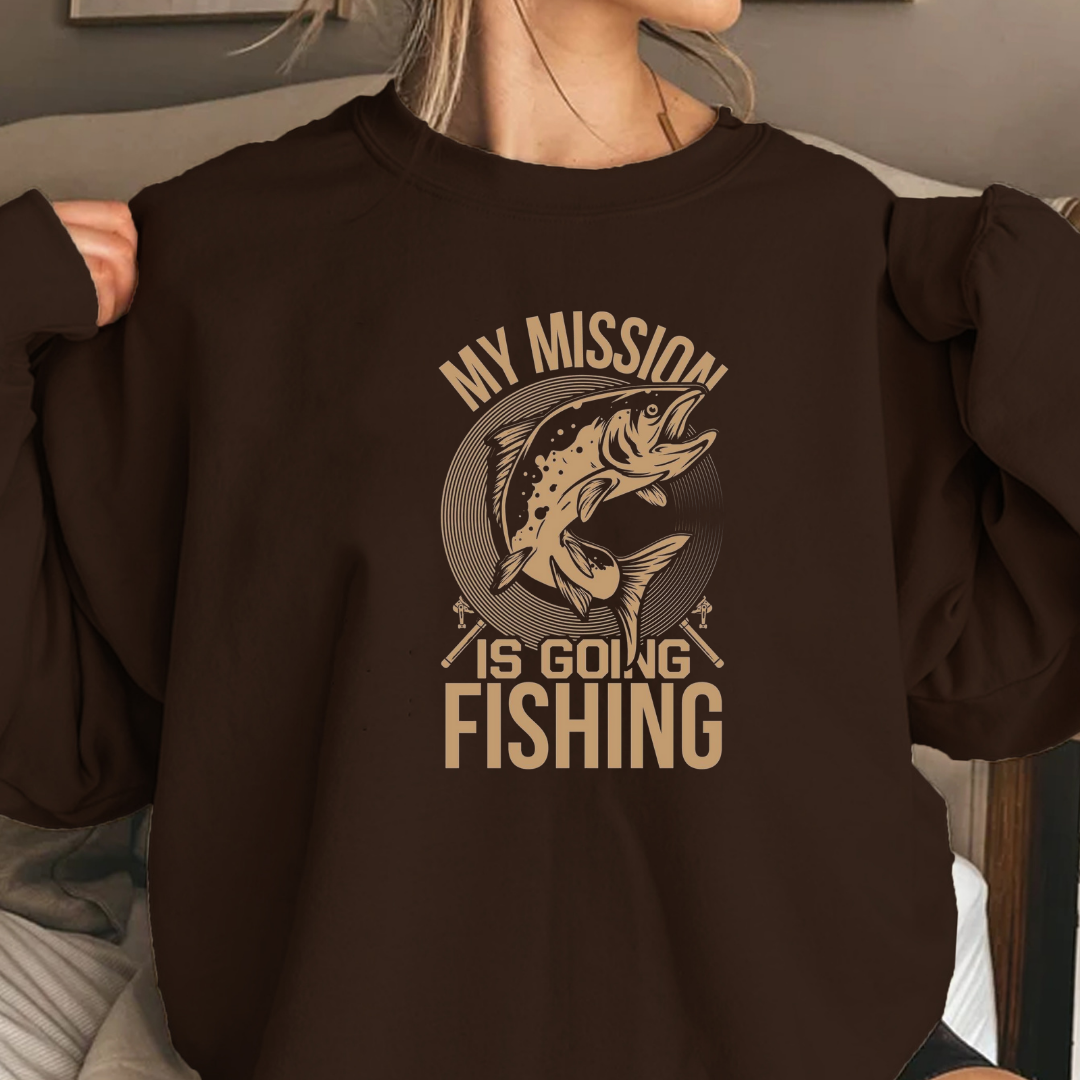 Fishing Crewneck Sweatshirt, "My Husband Is Going Fishing" Graphic, Funny Angler Shirt, Outdoor Adventure Pullover, Fisherman Gift Tee