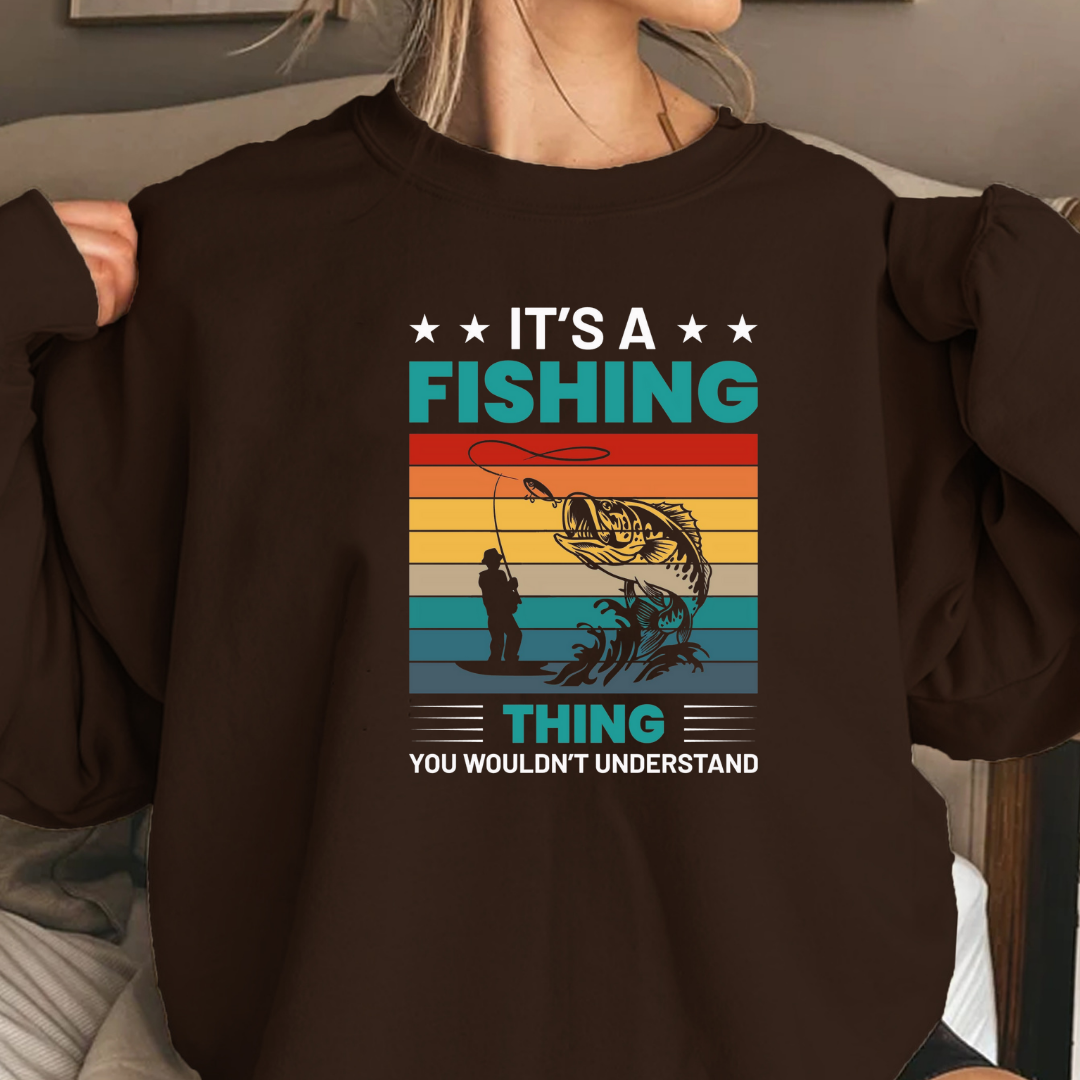 Fishing Thing Crewneck Sweatshirt, Retro Striped Angler Graphic, Funny Fishing Shirt, Outdoor Adventure Pullover, Fisherman Gift Tee