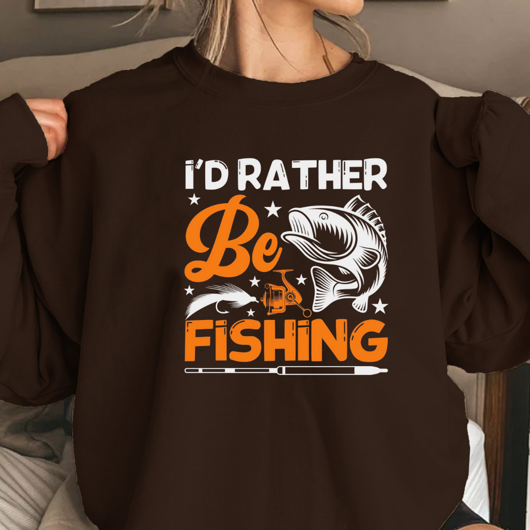 Be Fishing Crewneck Sweatshirt, I'd Rather Be Fishing Graphic Pullover, Funny Angler Shirt, Outdoor Adventure Apparel, Fisherman Gift Tee