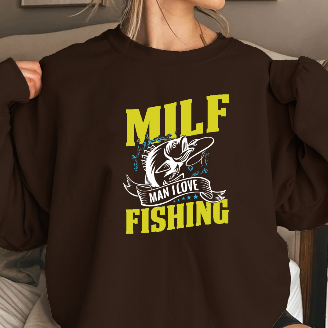 MILF "Man I Love Fishing" Sweatshirt, Funny Angler Shirt, Fishing Lover Gift, Outdoor Adventure Pullover, Cozy Graphic Crewneck Tee