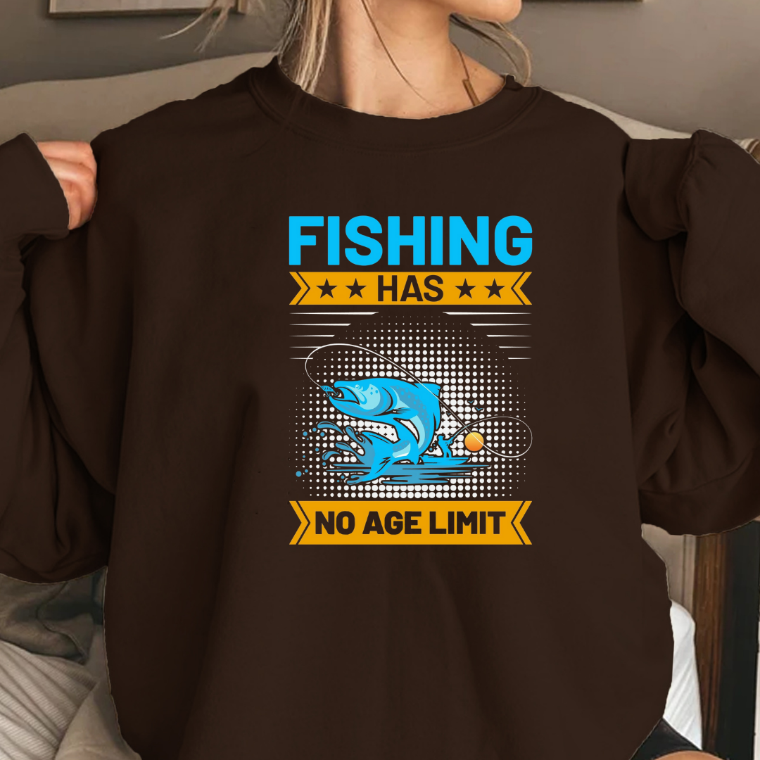 Fishing Has No Age Limit Crewneck Sweatshirt, Vintage Angler Graphic, Retro Fishing Pullover, Outdoor Adventure Shirt, Fisherman Gift Tee