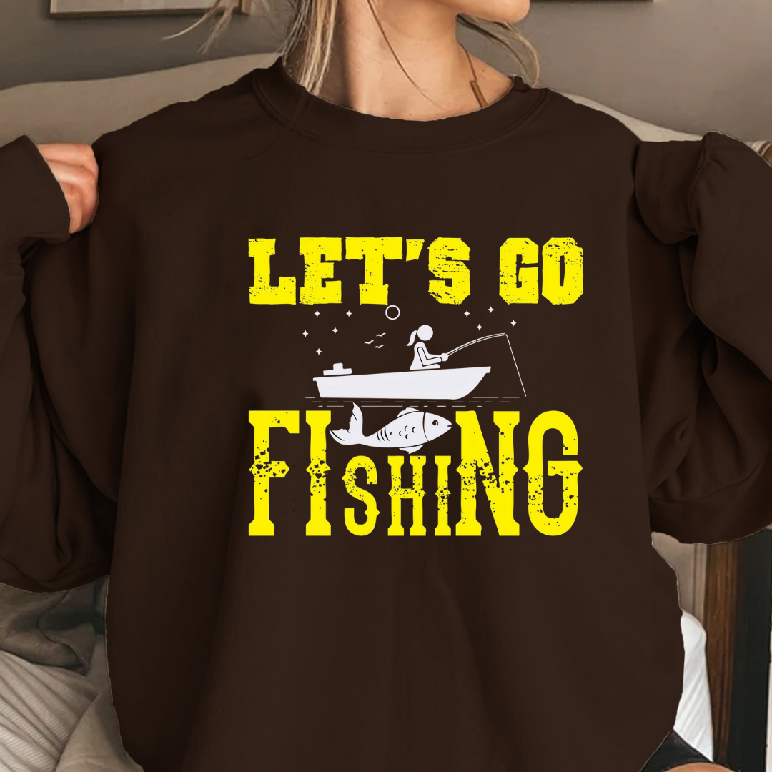 Fishing Crewneck Sweatshirt, "Let's Go Fishing" Graphic, Retro Angler Pullover, Outdoor Adventure Shirt, Fisherman Gift, Relaxing Hobby Tee