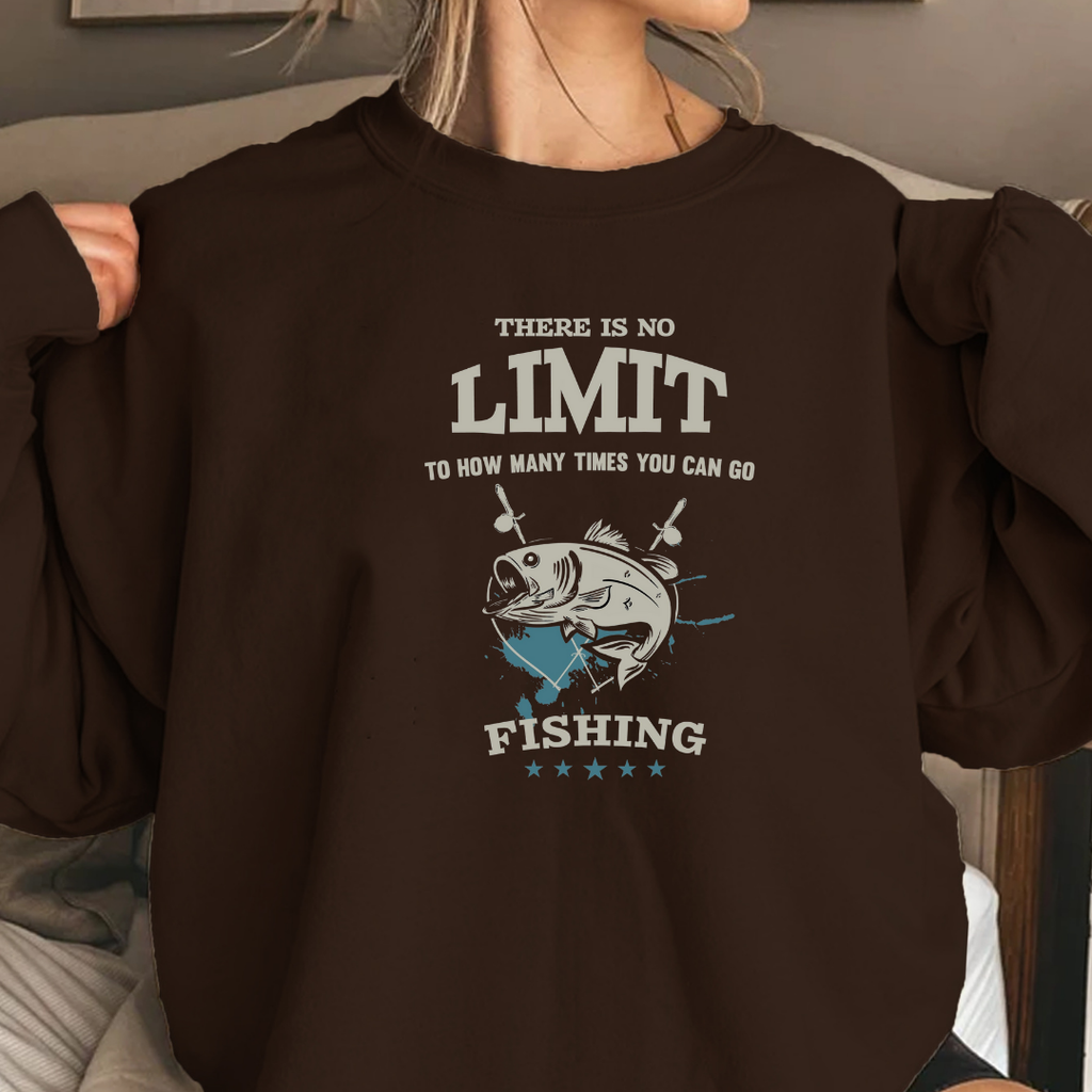 Fishing Crewneck Sweatshirt, "No Limit" Ocean Graphic, Retro Angler Pullover, Outdoor Adventure Shirt, Fisherman Gift, Relaxing Hobby Tee