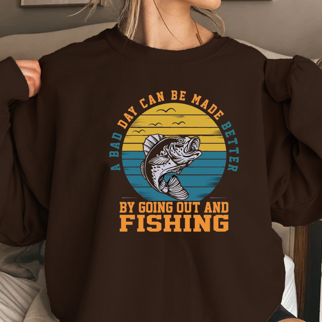 Fishing Crewneck Sweatshirt, "If I Had More Time I’d Be Fishing" Retro Fish Graphic, Funny Angler Pullover, Outdoor Adventure Shirt, Fisherman Gift Tee