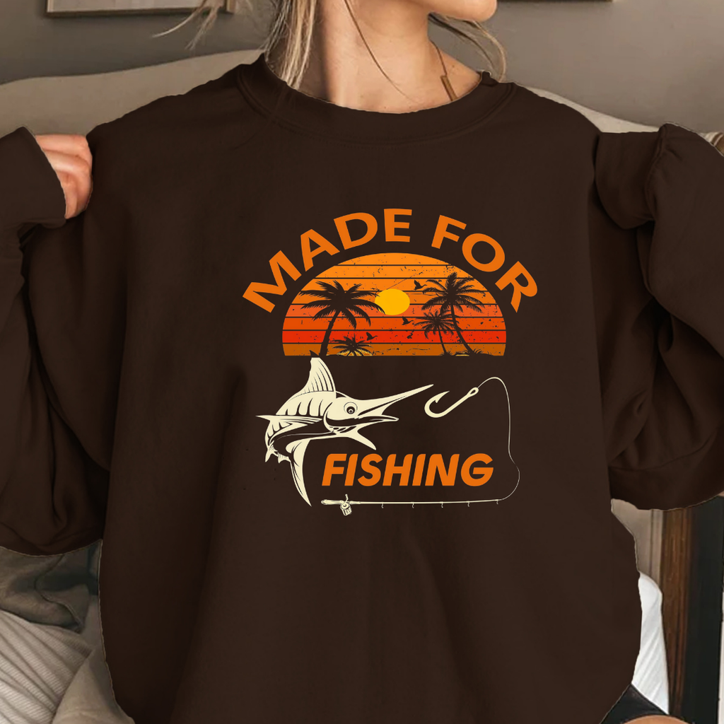 Made For Fishing Crewneck Sweatshirt, Retro Sunset Angler Pullover, Vintage Fishing Shirt, Outdoor Adventure Apparel, Fisherman Gift Tee