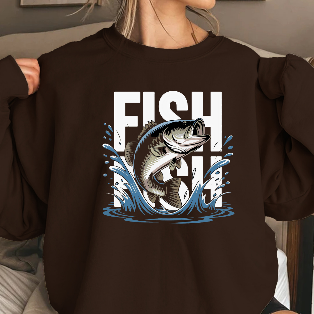 Bass Fishing Crewneck Sweatshirt, Leaping Bass Graphic, Vintage Angler Pullover, Outdoor Adventure Shirt, Fisherman Gift, Fishing Hobby Tee
