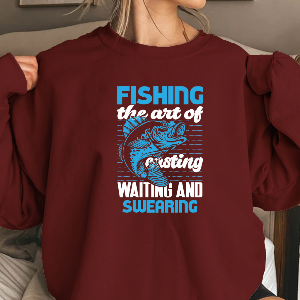 Fishing & Swearing Crewneck Sweatshirt, Funny Fisherman Graphic, Humorous Angler Pullover, Outdoor Adventure Shirt, Fisherman Gift Tee