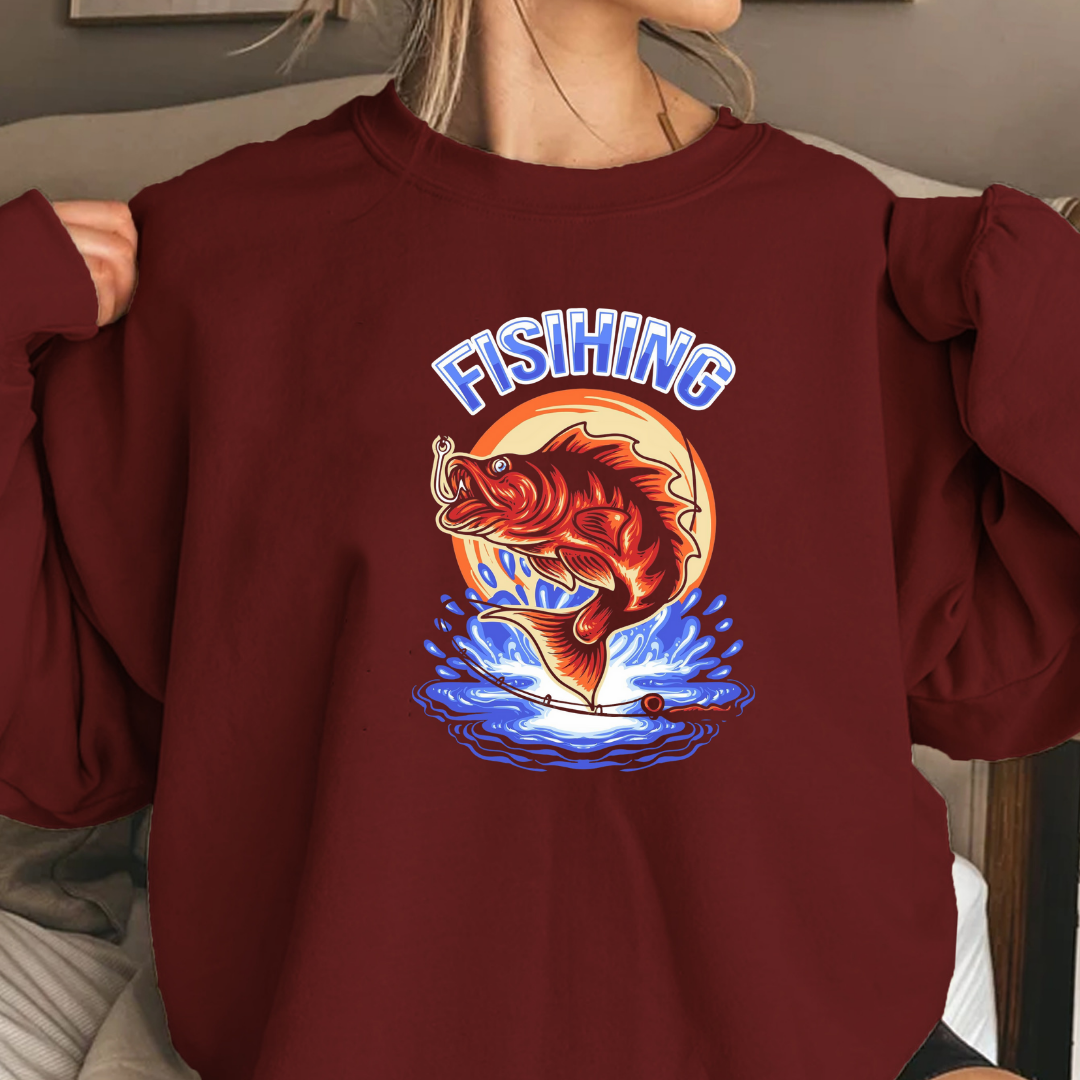 Fishing Crewneck Sweatshirt, Retro Fish Graphic, Vintage Angler Pullover, Outdoor Adventure Shirt, Fisherman Gift, Relaxing Hobby Tee